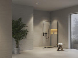 Нерухома стінка для душу Ravak Roll Walk In ROWI-140 з рухомим склом профіль чорний скло transparent X9WVM0300Z1