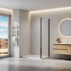 Нерухома стінка для душу Ravak Domospa SLPS-90 профіль чорний матовий скло transparent RKUC500024