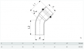Отвод 45° Viega Prestabo 1126.1 22 нелегированная сталь 558352