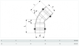 Відвід 45° Viega Prestabo 1126 22 нелегована сталь 558284