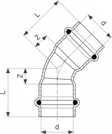 Отвод 45° Viega Sanpress Inox G 0226 с SC‑Contur d42 нержавеющая сталь 486174