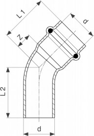 Отвод 45° Viega SeaPress 0326.1 d35 сплав CuNiFe 90/10 453978