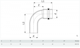 Отвод 90° Viega Prestabo 1116.1 15 нелегированная сталь 558192