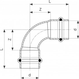 Отвод 90° Viega Sanpress Inox G 0216 с SC‑Contur d54 нержавеющая сталь 485849
