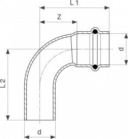 Отвод 90° Viega SeaPress 0316.1 d28 сплав CuNiFe 90/10 453244