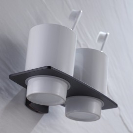 Пара стаканов для зубных щеток Kraus Fortis керамические с настенным держателем белый/черный шоколад KEA-13316ORB