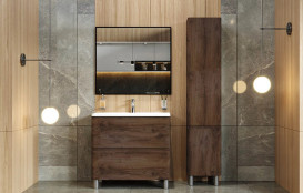 Пенал для ванної кімнати Аквародос Акцент підлоговий/підвісний 40х29,5х169,8 см з кошиком ДСП/МДФ каштан АР000000847