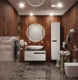 Пенал для ванної кімнати Аквародос Остін підвісний 35х30,8х165 см правий МДФ білий мат декор сірий мармур АР000091176