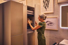 Пенал для ванної Hansgrohe Xevolos E 40х37х176 см петлі зліва пісочно-бежевий матовий/візерункова бронза 54219390