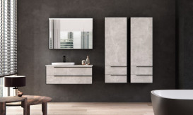 Пенал для ванной Kolpa San Grace G 1451 500x1450x320 мм ДСП/МДФ светлый бетон/черный матовый 546380