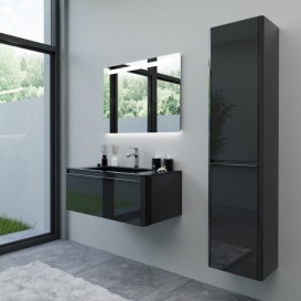 Пенал для ванної Marsan Brigitte 37х160 см з кошиком МДФ чорний Brigitte370black-k