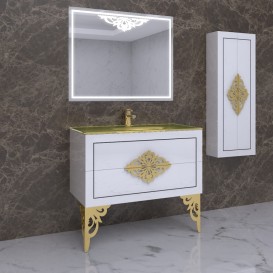 Пенал для ванной Marsan Christine 45х120 см МДФ белый/золото Christine450whiteg