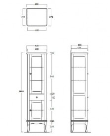 Пенал для ванной Simas Arcade с витриной 43х37 см МДФ белый лак ARMV2