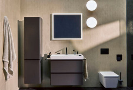 Пенал подвесной Hansgrohe Xelu Q 40х35 см петли слева МДФ матовый серый ручка матовый черный 54136670