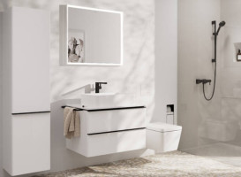 Пенал подвесной Hansgrohe Xelu Q 40х35 см петли справа МДФ глянцевый белый ручка матовый черный 54139670