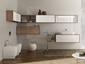 Пенал підвісний Hatria SLIDING wood system 1000x260x400 горіх / білий глянець YXQR92