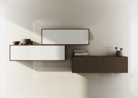 Пенал подвесной Hatria SLIDING wood system 1200x260x400 орех/белый глянцевый YXR792