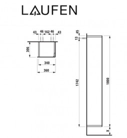 Пенал подвесной Laufen Ino 36х30,6х180 см петли справа ДСП/алюминий/шпон темный орех H4254520301711