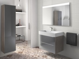 Пенал подвесной левосторонний Roca Inspira однодверный с внутренней подсветкой МДФ дуб/темное зеркальное стекло A857004403