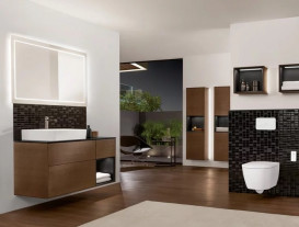 Пенал Villeroy & Boch Finion 41,8x151,6х27 см петлі зліва з підсвічуванням ДСП шпон волоського горіха/чорний матовий лак G460PDGN