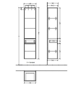 Пенал Villeroy & Boch Subway 3.0 40х36,2х171 см петлі ліворуч ДСП вулканічний чорний/ручка алюміній глянсовий C59000VL