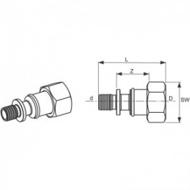 Переходник прямой Tece TECEflex с накидной гайкой и торцевым уплотнением латунь 20(18)х3/4 717508
