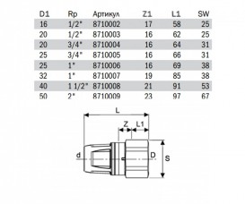 Переходник Tece TECElogo с внутренней резьбой 20хRp 3/4
