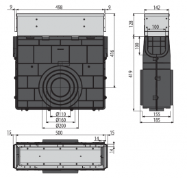 Пескоуловитель AlcaРlast с щелевой асимметричной надставкой из оцинкованной стали С250 AVZ101R-R121R