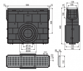 Пескоуловитель для дренажного канала AlcaPlast AVZ102 с пластиковой рамой и оцинкованной решеткой В125 AVZ102R-R103S