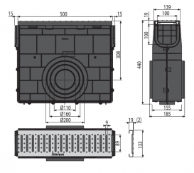 Пескоуловитель для дренажного каналу AlcaPlast AVZ102 з оцинкованою решіткою З-образного профілю А15 AVZ102R-R102S