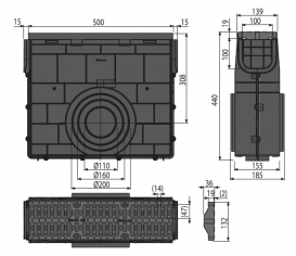 Пескоуловитель для дренажного канала AlcaPlast AVZ104 с пластиковой рамой и решеткой А15 AVZ104R-R401