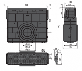 Пескоуловитель для дренажного канала AlcaPlast AVZ104 с пластиковой рамой и решеткой из композитного материала В125 AVZ104R-R402