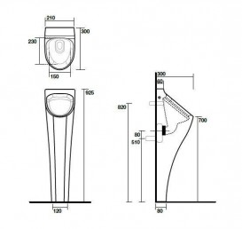 Писсуар напольный Kerasan Aquatech под скрытый налив с сифоном белый 373001