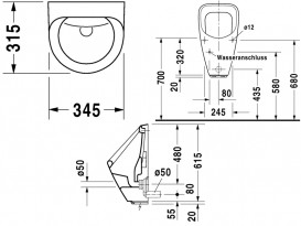 Пісуар настінний Duravit Utronic електронний 34,5х31,5 см кераміка білий 0830370000