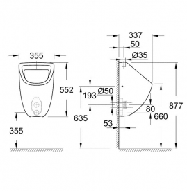 Писсуар подвесной Grohe коллекция Bau Ceramic 55.2х33.7х35.5 верхний подвод 39439000