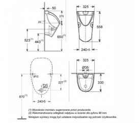 Пісуар підвісний Roca Chic з верхнім підведенням кераміка білий A35945N000