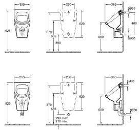 Писсуар подвесной Villeroy & Boch Architectura 35,5х38,5 см с меткой санитарная керамика CeramicPlus альпийский белый 557405R1