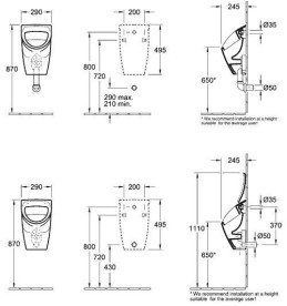Писсуар подвесной Villeroy & Boch O.Novo 29х49,5 см с меткой CeramicPlus альпийский белый 755706R1
