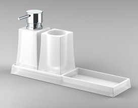 Подставка с дозатором для мыла и стаканом для зубных щеток Sonia S7 Mid Сentury Design матовое стекло/латунь хром 131822