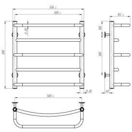 Сушка для рушників водяна Deffi Аквамікс П5 500х500 бічне ліве підключення білий C.AM.50.50.5.W.B