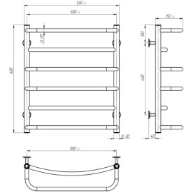 Полотенцесушитель водяной Deffi Аквамикс П6 500х600 боковое левое подключение черный C.AM.60.50.6.B.B