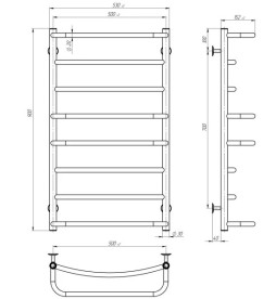 Сушка для рушників водяна Deffi Аквамікс П8 500х900 бічне ліве підключення хром C.AM.90.50.8.C.B