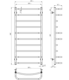 Сушка для рушників водяна Deffi Аквамікс П10 500х1100 бічне ліве підключення білий C.AM.110.50.10.W.B