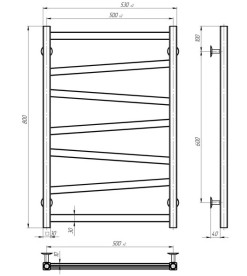Полотенцесушитель водяной Deffi Alpha П7 500х800 нижнее подключение хром A.AL.80.50.7.C.A