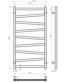 Полотенцесушитель водяной Deffi Alpha П9 500х1000 нижнее подключение черный A.AL.100.50.9.B.A