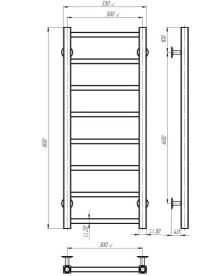 Сушка для рушників водяна Deffi Forest П8 300х800 бічне ліве підключення білий A.FR.80.30.8.W.B
