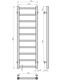 Полотенцесушитель водяной Deffi Forest П10 300х1000 боковое левое подключение черный A.FR.100.30.10.B.B