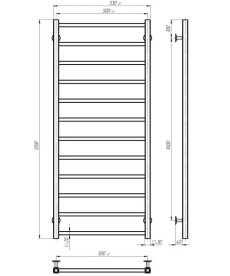Полотенцесушитель водяной Deffi Forest П12 500х1200 боковое правое подключение черный A.FR.120.50.12.B.C