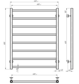 Полотенцесушитель водяной Deffi Forest П8 600х800 боковое правое подключение черный A.FR.80.60.8.B.C