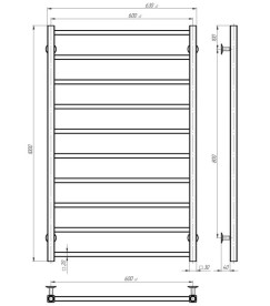 Сушка для рушників водяна Deffi Forest П10 600х1000 нижнє підключення хром A.FR.100.60.10.C.A